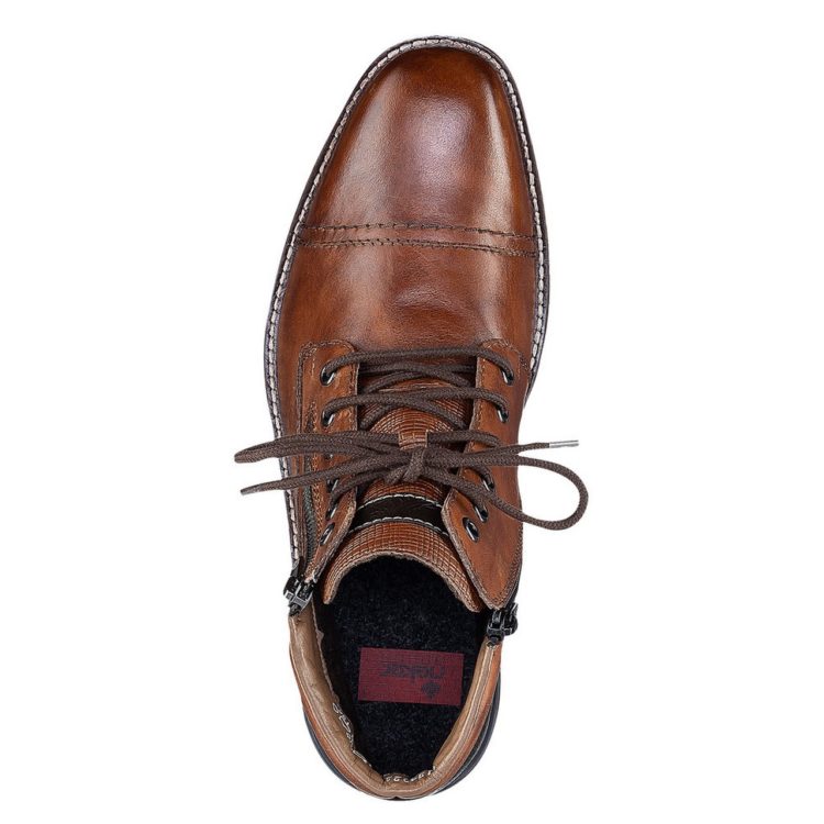 Bottines marron pour homme marque Rieker. Référence F1340-22 Peanut. Disponible chez Chauss'Family magasin de chaussures Issoire.