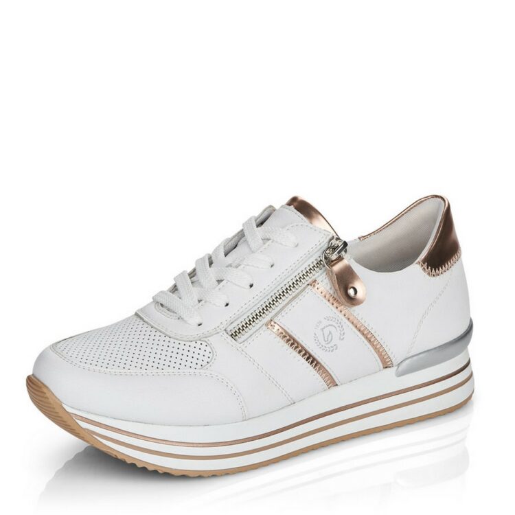 Baskets à plateforme blanches pour femme de la marque Remonte. Référence :D1310-81 Weiss.