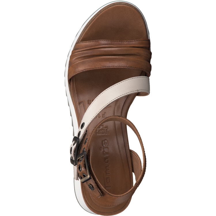 Sandales compensées pour femme de la marque Tamaris. 28021-28 433 Nut/Ivory. Disponible chez Chauss'Family magasin de chaussures à Issoire