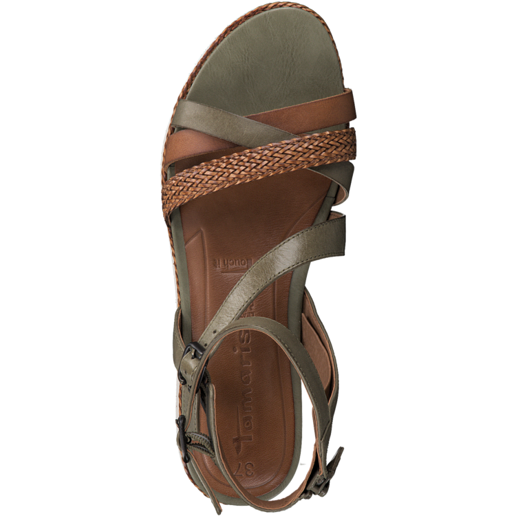 Sandales vertes pour femme de la marque Tamaris. 28208-28 741 Sage/Nut. Disponible chez Chauss'Family magasin de chaussures à Issoire.