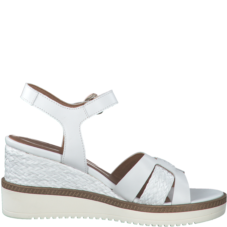 Sandales compensées blanches pour femme marque Tamaris. 28243-28 100 White. Disponible chez Chauss'Family magasin de chaussures à Issoire.
