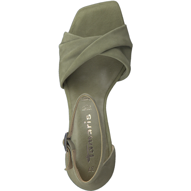 Sandales vertes à talons pour femme de la marque Tamaris. 28317-28 771 Sage. Disponible chez Chauss'Family magasin de chaussures à Issoire.