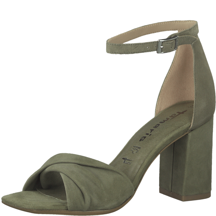 Sandales vertes à talons pour femme de la marque Tamaris. 28317-28 771 Sage. Disponible chez Chauss'Family magasin de chaussures à Issoire.