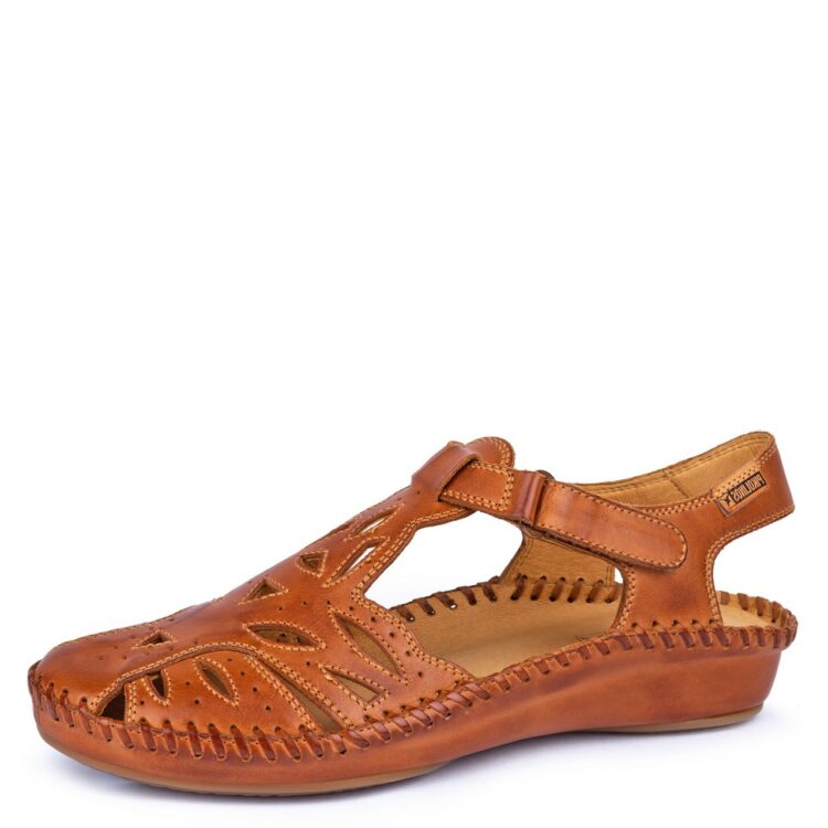 Sandales avec contrefort pour femme de la marque Pikolinos. Référence : Vallarta 655-8312 Brandy. Disponible chez Chauss'Family à Issoire.