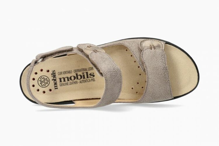 Sandales réglables pour femme marque Mobils. Getha Dark taupe. Disponible chez Chauss'Family magasin de chaussures à Issoire.