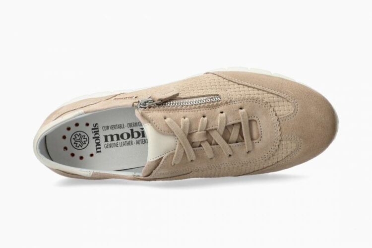 Baskets beiges pour femme marque Mobils. Donia Light sand. Disponible chez Chauss'Family magasin de chaussures à Issoire