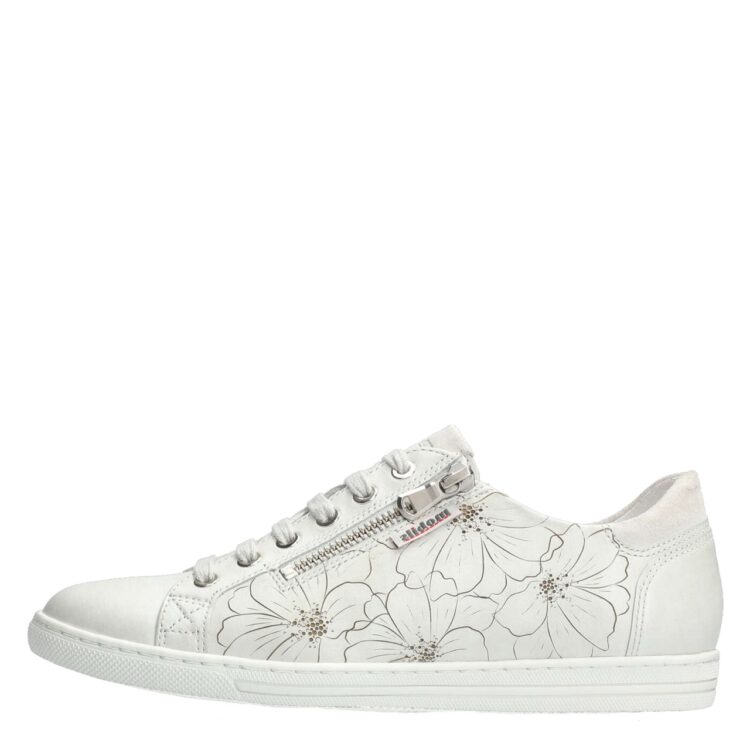 Baskets motifs fleurs pour femme marque Mobils. Hawai Perl off white. Disponible chez Chauss'Family magasin de chaussures à Issoire