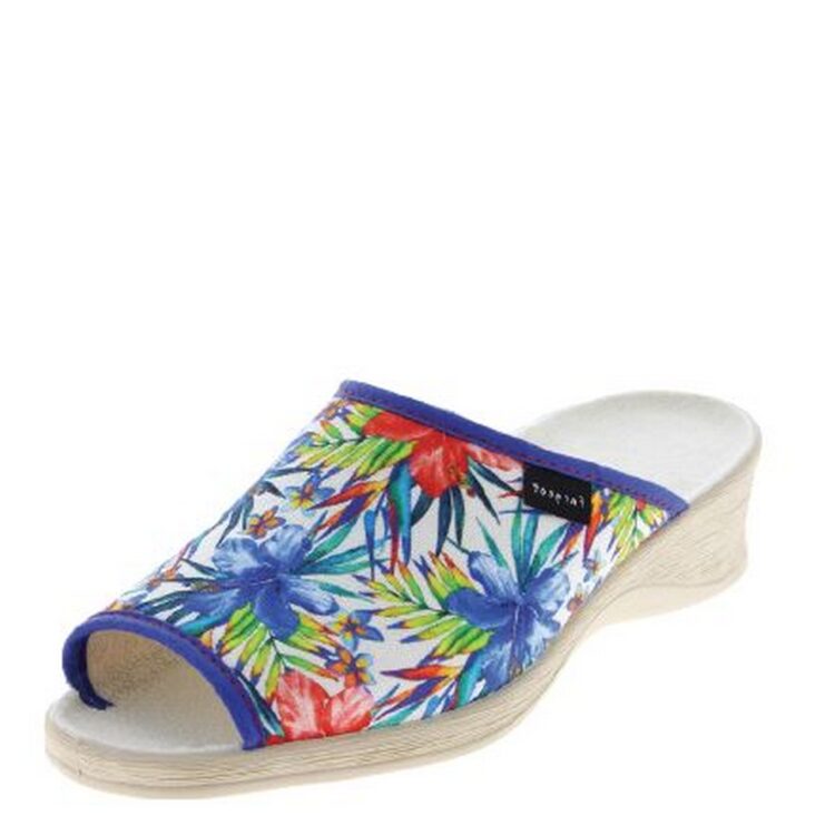 Mules à bout ouvert Fargeot pour femme. Référence : Nirina bleu. Disponible chez Chauss'Family magasin de chaussures à Issoire.