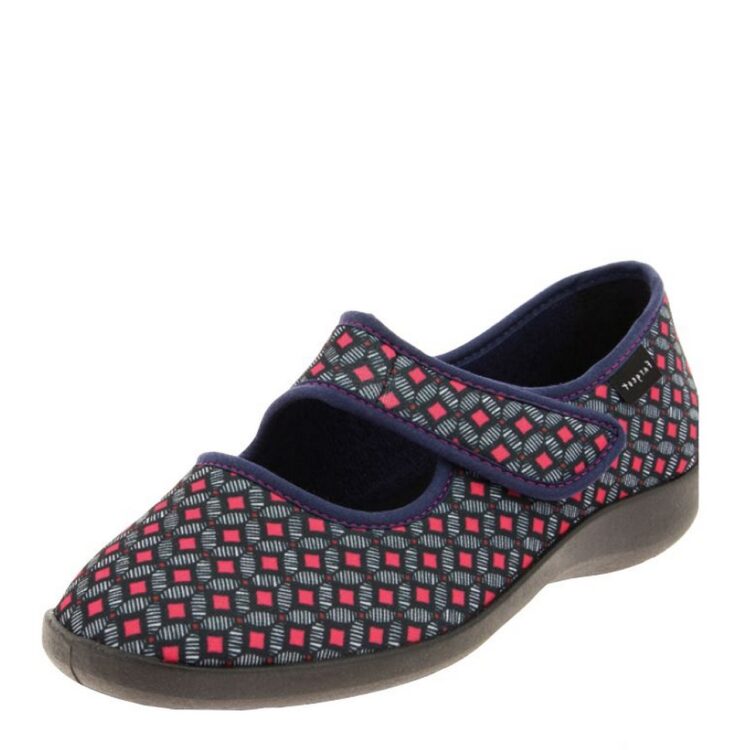 Pantoufles velcro Fargeot pour femme. Référence : Theodora marine. Disponible chez Chauss'Family magasin de chaussures à Issoire.