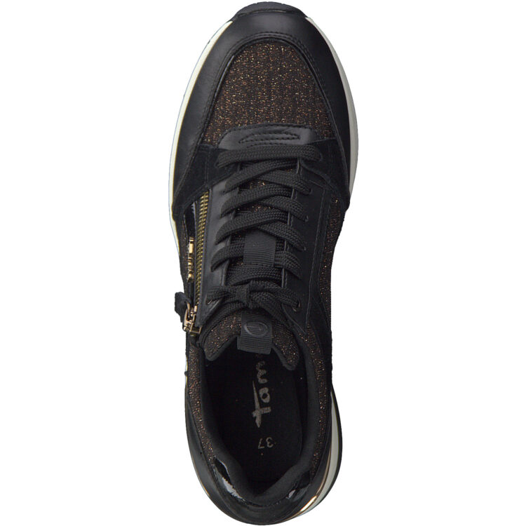Baskets compensées pour femme marque Tamaris. Référence 23703-29 092 Black Copper. Disponible chez Chauss'Family magasin de chaussures à Issoire.