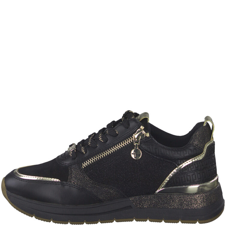 Sneakers noire pour femme marque Tamaris. Référence 23732-29 048 Black/Gold . Disponible chez Chauss'Family magasin de chaussures à Issoire.