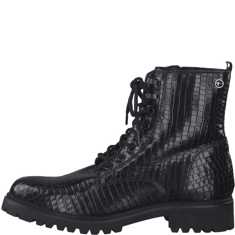 Bottines noires croco pour femme de la marque Tamaris. Référence 25234-29 006 Black Struct. Disponible chez Chauss'Family Issoire.