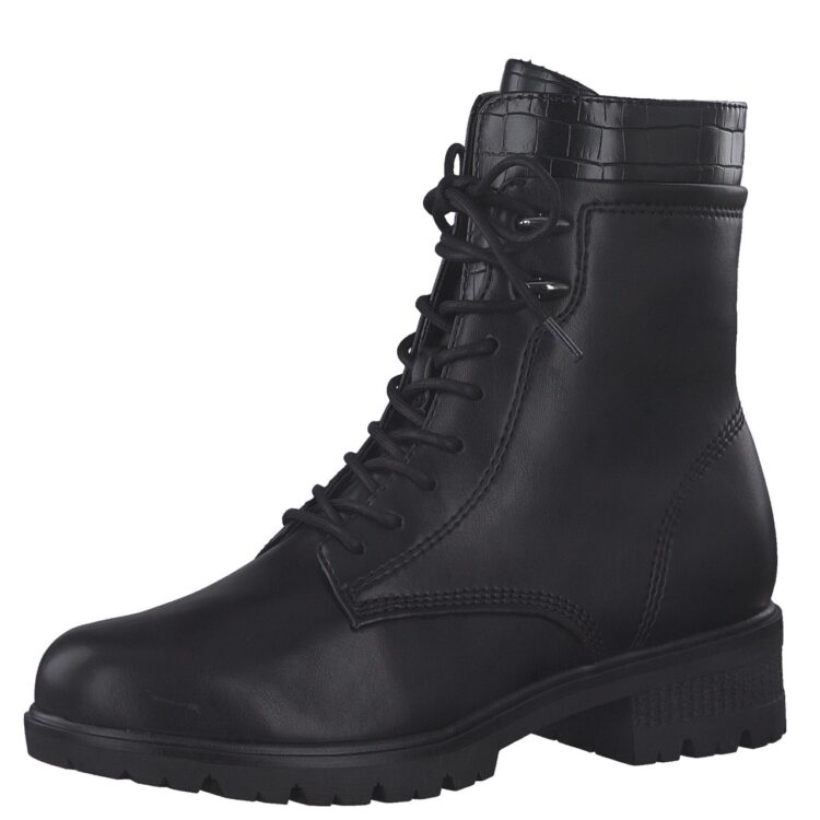 Bottines noires à lacets pour femme de la marque Tamaris. Référence 25296-29 001 Black. Disponible chez Chauss'Family Issoire.