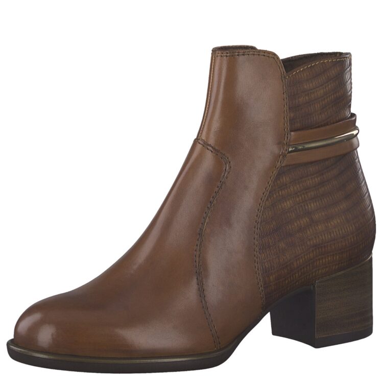 Bottines à talons marron femme marque Tamaris. Référence 25353-29 305 Cognac. Disponible chez Chauss'Family magasin de chaussures Issoire