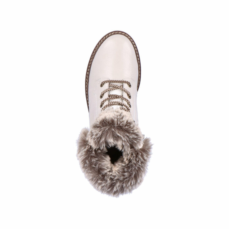 Bottines blanches chaudes pour femme marque Remonte. Référence D0B74-80 Kreide. Disponible chez Chauss'Family magasin de chaussures Issoire.