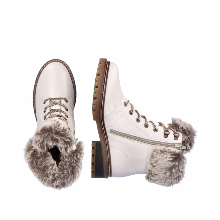 Bottines blanches chaudes pour femme marque Remonte. Référence D0B74-80 Kreide. Disponible chez Chauss'Family magasin de chaussures Issoire.