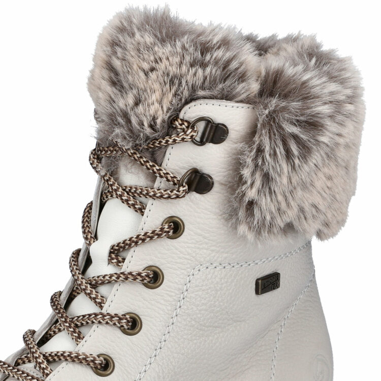 Bottines blanches chaudes pour femme marque Remonte. Référence D0B74-80 Kreide. Disponible chez Chauss'Family magasin de chaussures Issoire.