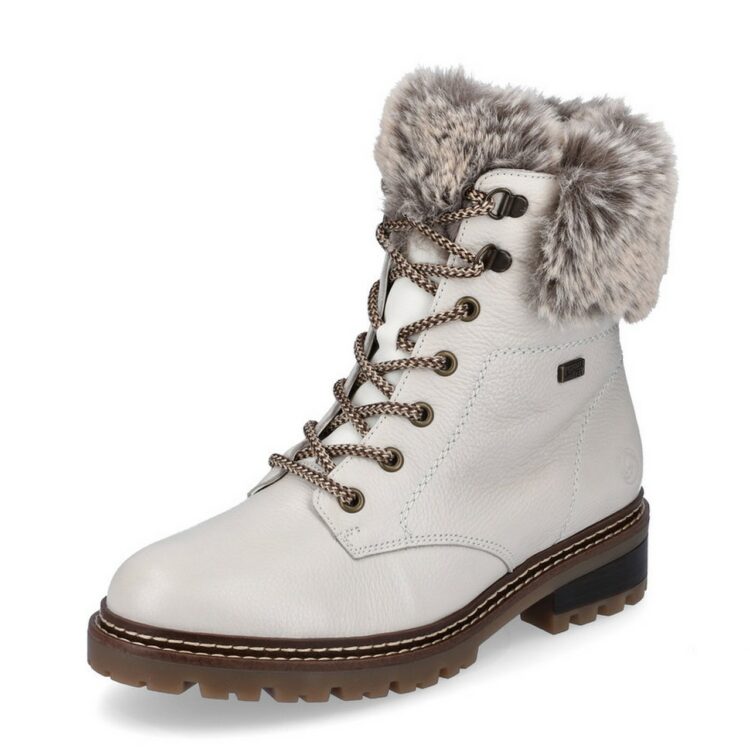 Bottines blanches chaudes pour femme marque Remonte. Référence D0B74-80 Kreide. Disponible chez Chauss'Family magasin de chaussures Issoire.