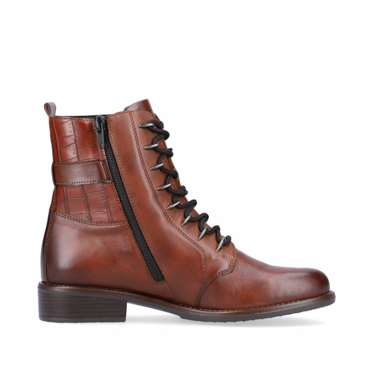 Bottines marron à lacets pour femme de la marque Remonte. Référence D0F72-22 Chestnut. Disponible chez Chauss'Family Issoire.