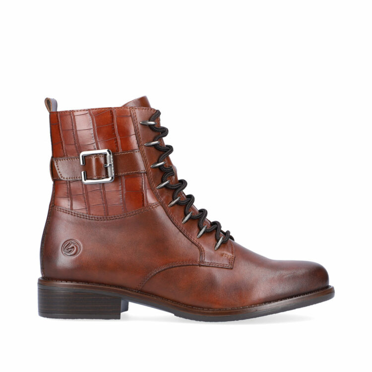 Bottines marron à lacets pour femme de la marque Remonte. Référence D0F72-22 Chestnut. Disponible chez Chauss'Family Issoire.