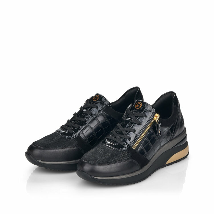 baskets compensées pour femme marque Remonte. Référence D2400-02 Schwarz. Disponible chez Chauss'Family magasin de chaussures Issoire
