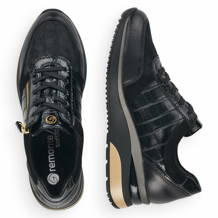 baskets compensées pour femme marque Remonte. Référence D2400-02 Schwarz. Disponible chez Chauss'Family magasin de chaussures Issoire