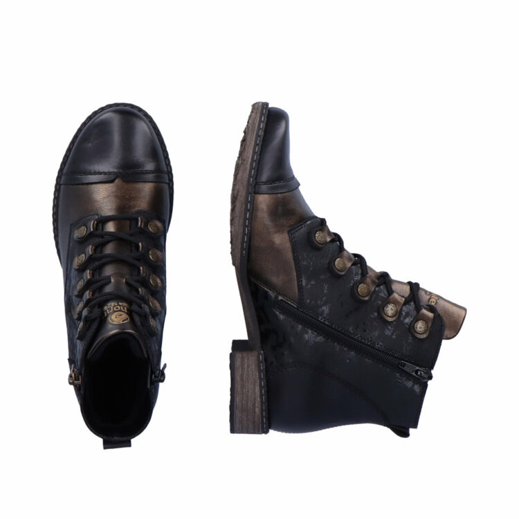 Bottines fantaisies à lacets pour femme de la marque Remonte. Référence D4391-02 Schwarz. Disponible chez Chauss'Family Issoire.
