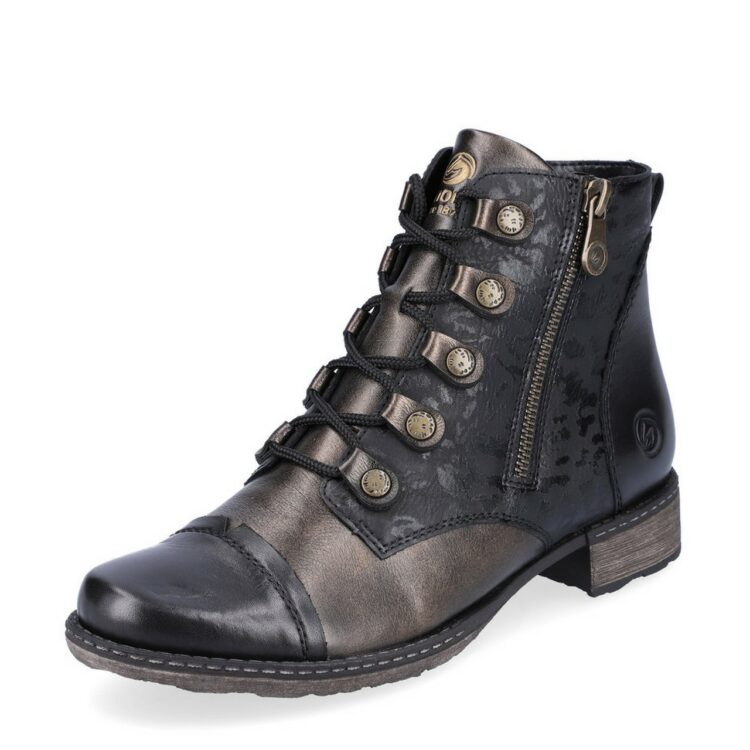 Bottines fantaisies à lacets pour femme de la marque Remonte. Référence D4391-02 Schwarz. Disponible chez Chauss'Family Issoire.