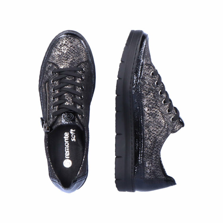 Baskets métallisées pour femme marque Remonte. Référence D5826-02 Black. Disponible chez Chauss'Family magasin de chaussures Issoire
