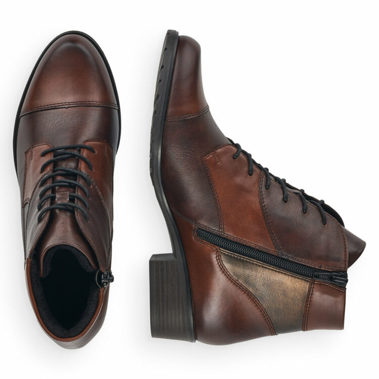 Bottines marron à lacets pour femme de la marque Remonte. Référence D6882-24 Chestnut. Disponible chez Chauss'Family Issoire.
