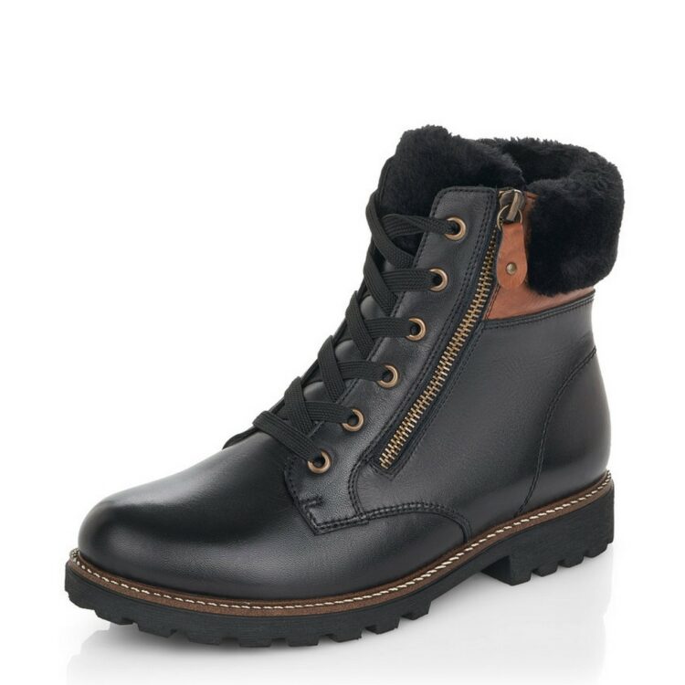 Bottines chaudes pour femme de la marque Remonte. Référence D8463-01 Schwarz. Disponible chez Chauss'Family Issoire.