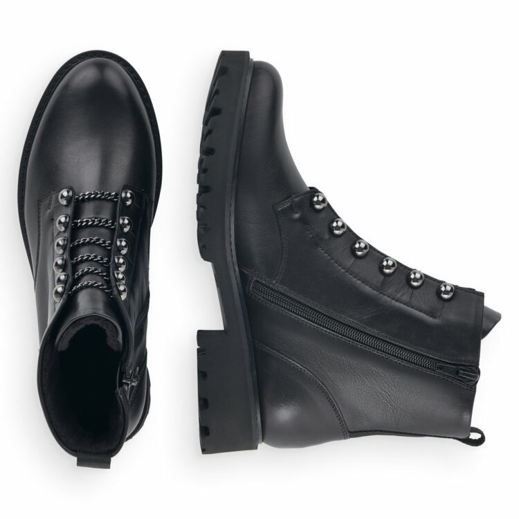 Bottines noires pour femme marque Remonte. Référence D8670-01 Noir . Disponible chez Chauss'Family magasin de chaussures Issoire.