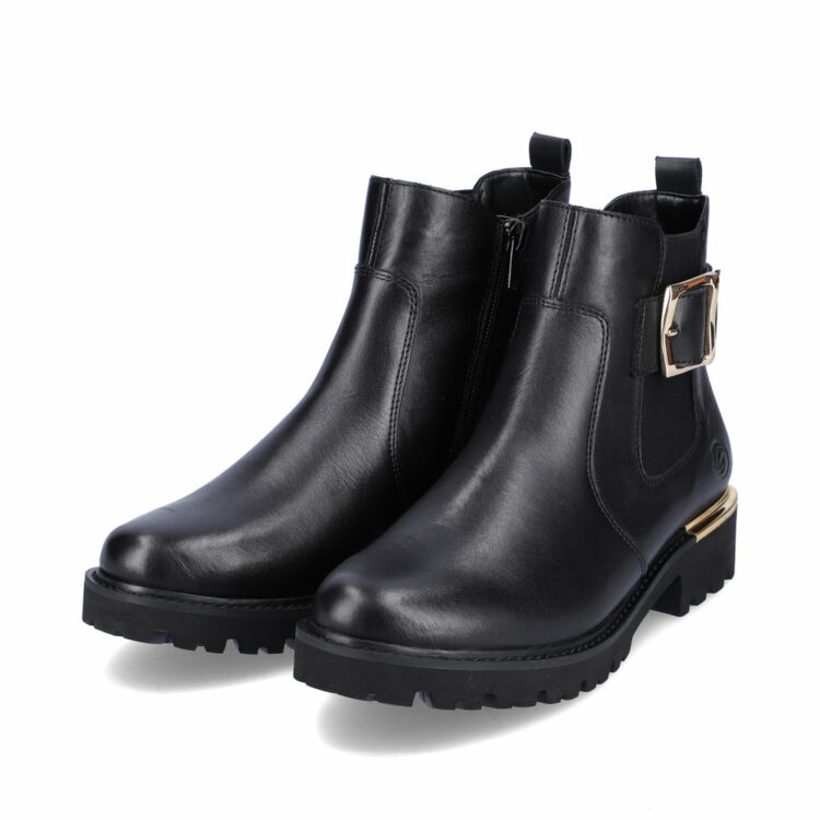 Bottines noires pour femme marque Remonte. Référence D8684-01 Schwarz . Disponible chez Chauss'Family magasin de chaussures Issoire.