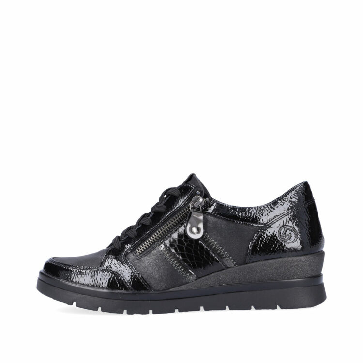 Baskets compensées pour femme marque Remonte. Référence R0705-03 Black. Disponible chez Chauss'Family magasin de chaussures Issoire