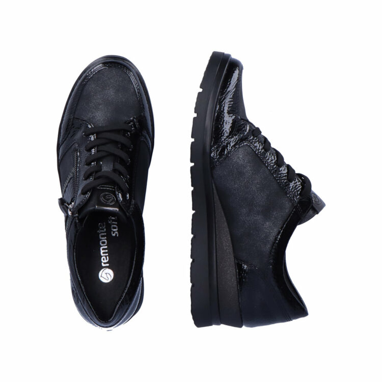 Baskets compensées pour femme marque Remonte. Référence R0705-03 Black. Disponible chez Chauss'Family magasin de chaussures Issoire