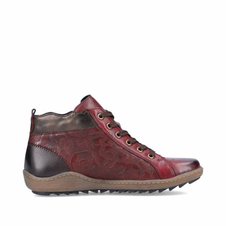 baskets montantes bordeaux pour femme marque Remonte. Référence R1467-35 Vino. Disponible chez Chauss'Family magasin de chaussures Issoire