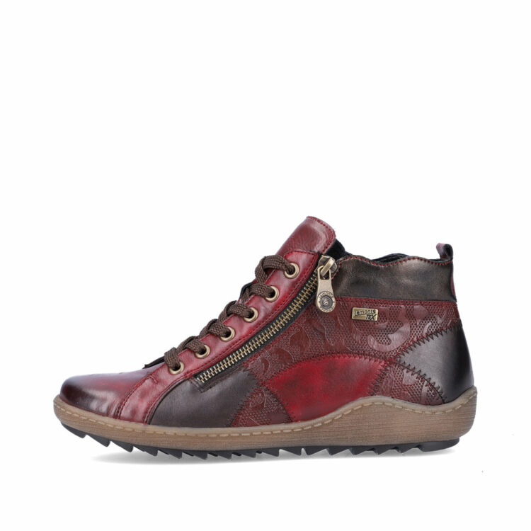 baskets montantes bordeaux pour femme marque Remonte. Référence R1467-35 Vino. Disponible chez Chauss'Family magasin de chaussures Issoire