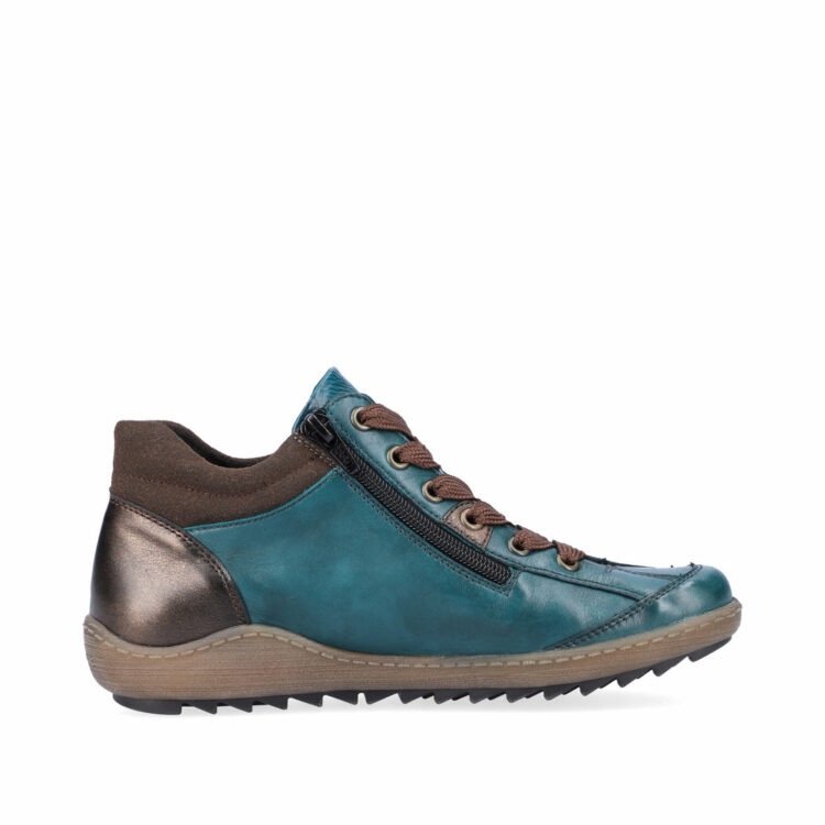baskets montantes turquoise pour femme marque Remonte. Référence R1481-12 Petrol. Disponible chez Chauss'Family magasin chaussures Issoire