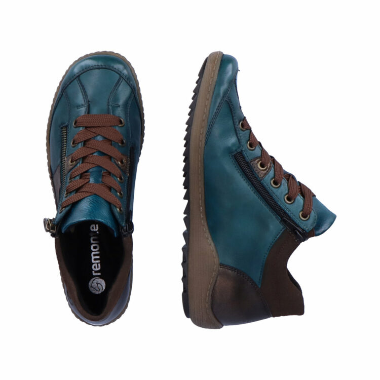 baskets montantes turquoise pour femme marque Remonte. Référence R1481-12 Petrol. Disponible chez Chauss'Family magasin chaussures Issoire