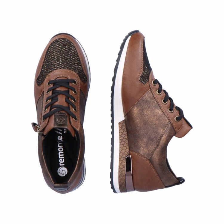 Baskets à marron pour femme marque Remonte. Référence R2543-22 Chestnut. Disponible chez Chauss'Family magasin de chaussures Issoire