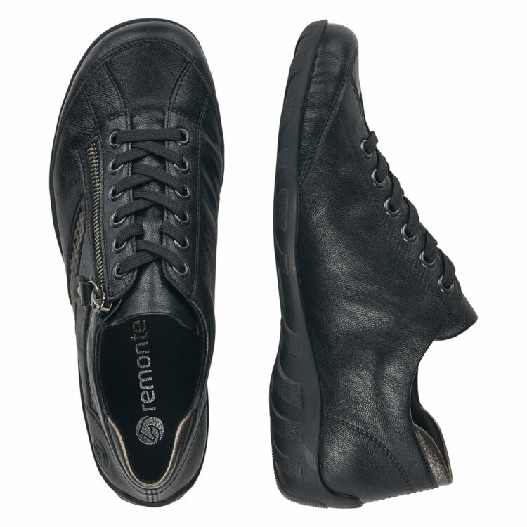 Baskets noires pour femme marque Remonte. Référence R3402-01 Schwarz. Disponible chez Chauss'Family magasin de chaussures Issoire