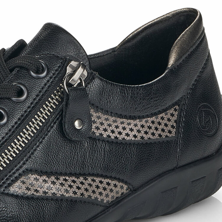 Baskets noires pour femme marque Remonte. Référence R3402-01 Schwarz. Disponible chez Chauss'Family magasin de chaussures Issoire