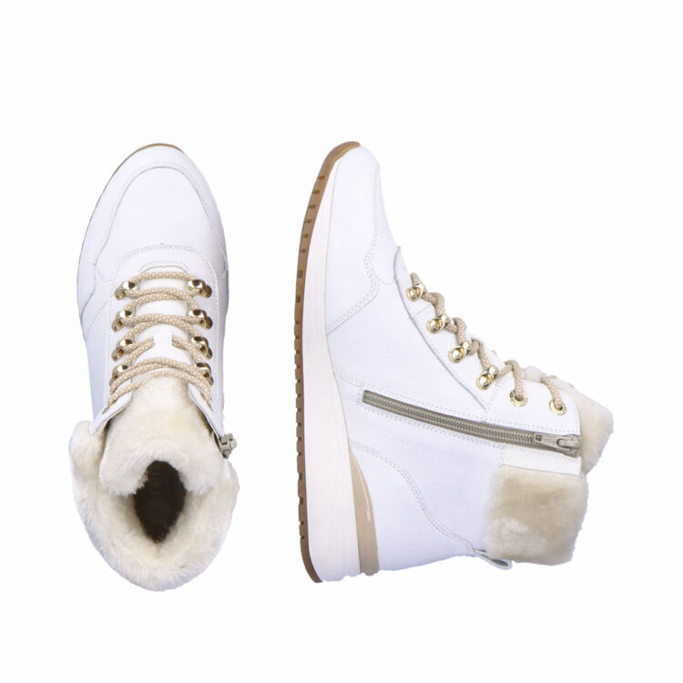 baskets montantes blanches pour femme marque Remonte. Référence R3773-80 Weiss. Disponible chez Chauss'Family magasin de chaussures Issoire