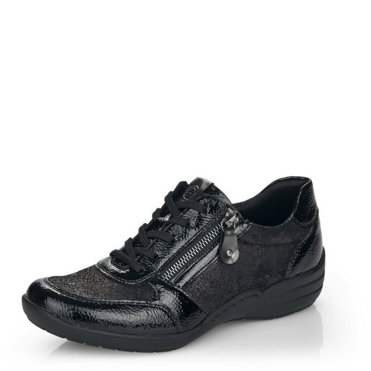 baskets textile noires pour femme marque Remonte. Référence R7637-03 Black. Disponible chez Chauss'Family magasin de chaussures Issoire