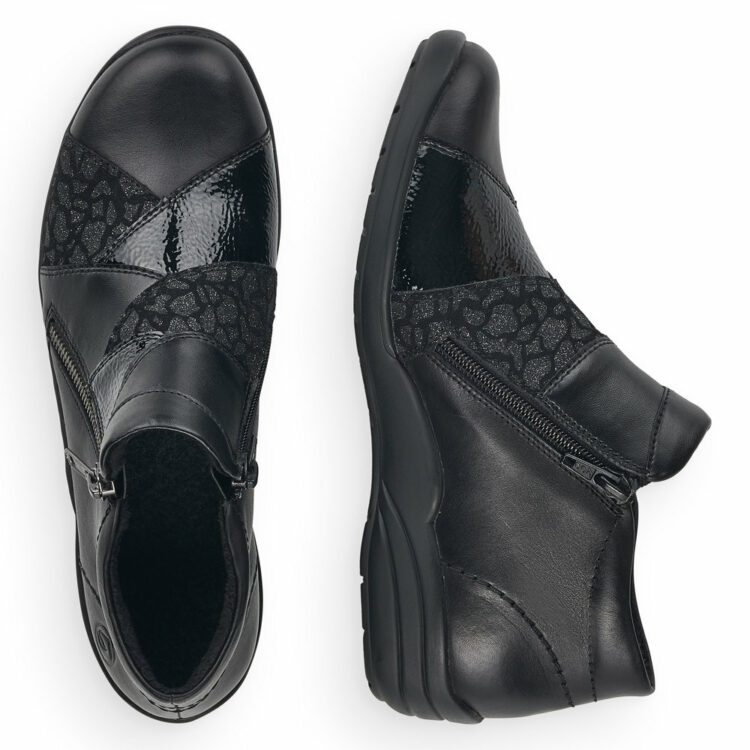 Bottines noires pour femme marque Remonte. Référence R7674-03 Schwarz . Disponible chez Chauss'Family magasin de chaussures Issoire.