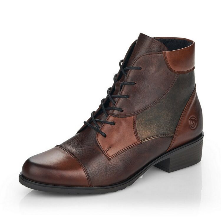 Bottines marron à lacets pour femme de la marque Remonte. Référence D6882-24 Chestnut. Disponible chez Chauss'Family Issoire.