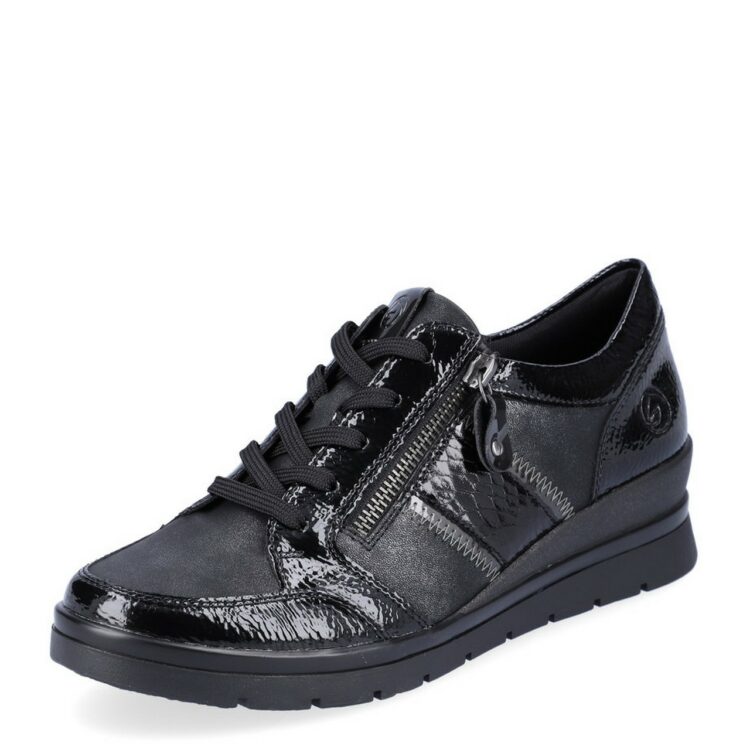 Baskets compensées pour femme marque Remonte. Référence R0705-03 Black. Disponible chez Chauss'Family magasin de chaussures Issoire