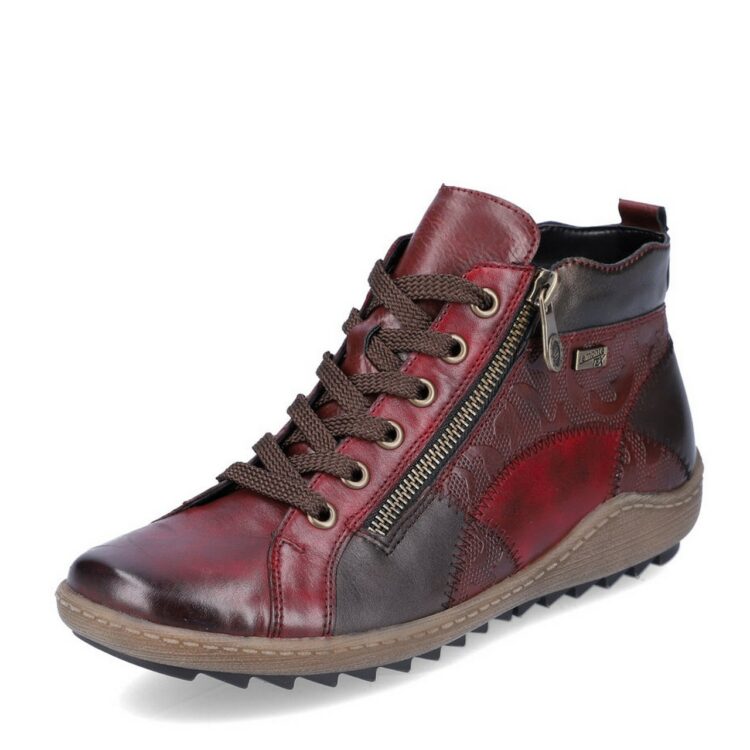 baskets montantes bordeaux pour femme marque Remonte. Référence R1467-35 Vino. Disponible chez Chauss'Family magasin de chaussures Issoire