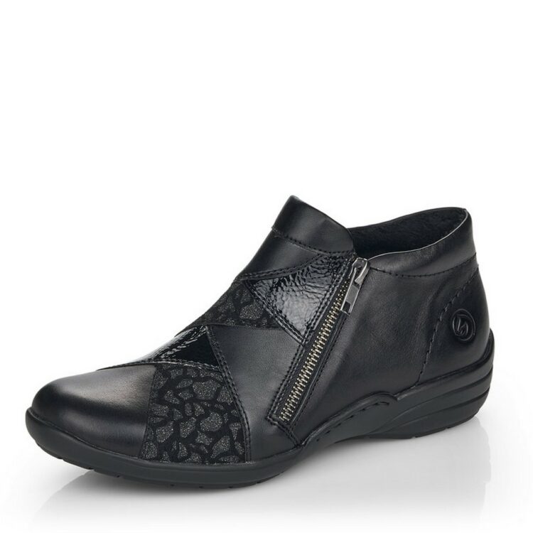 Bottines noires pour femme marque Remonte. Référence R7674-03 Schwarz . Disponible chez Chauss'Family magasin de chaussures Issoire.