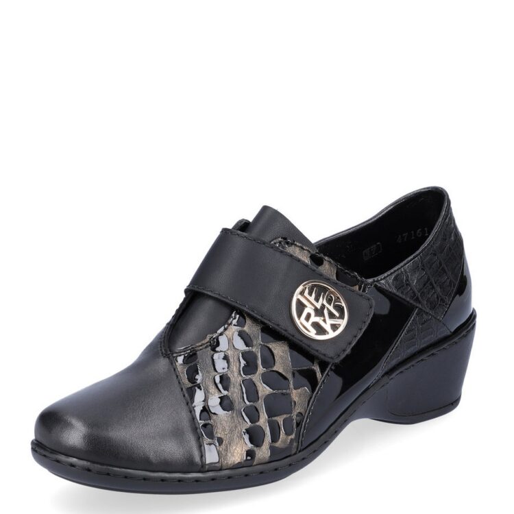 Chaussure à velcro pour femme marque Rieker. Référence 47161-02 schwarz. Disponible chez Chauss'Family magasin de chaussures Issoire